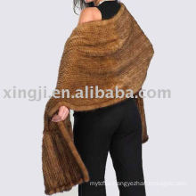 Women Fur Shawl Ruffled Knitted Mink Fur shawl